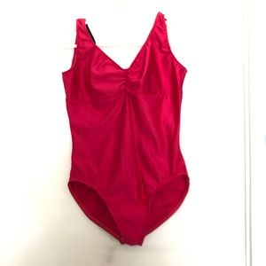 NWOT MOTIONWEAR Adult RED/Black drape Leotard XL